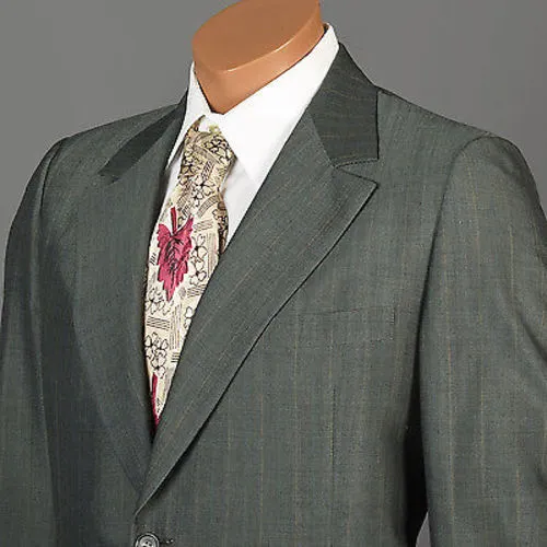 1970s Mens Two Piece Suit in Green Sharkskin