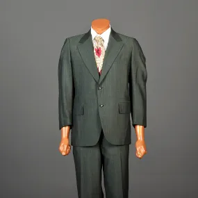 1970s Mens Two Piece Suit in Green Sharkskin