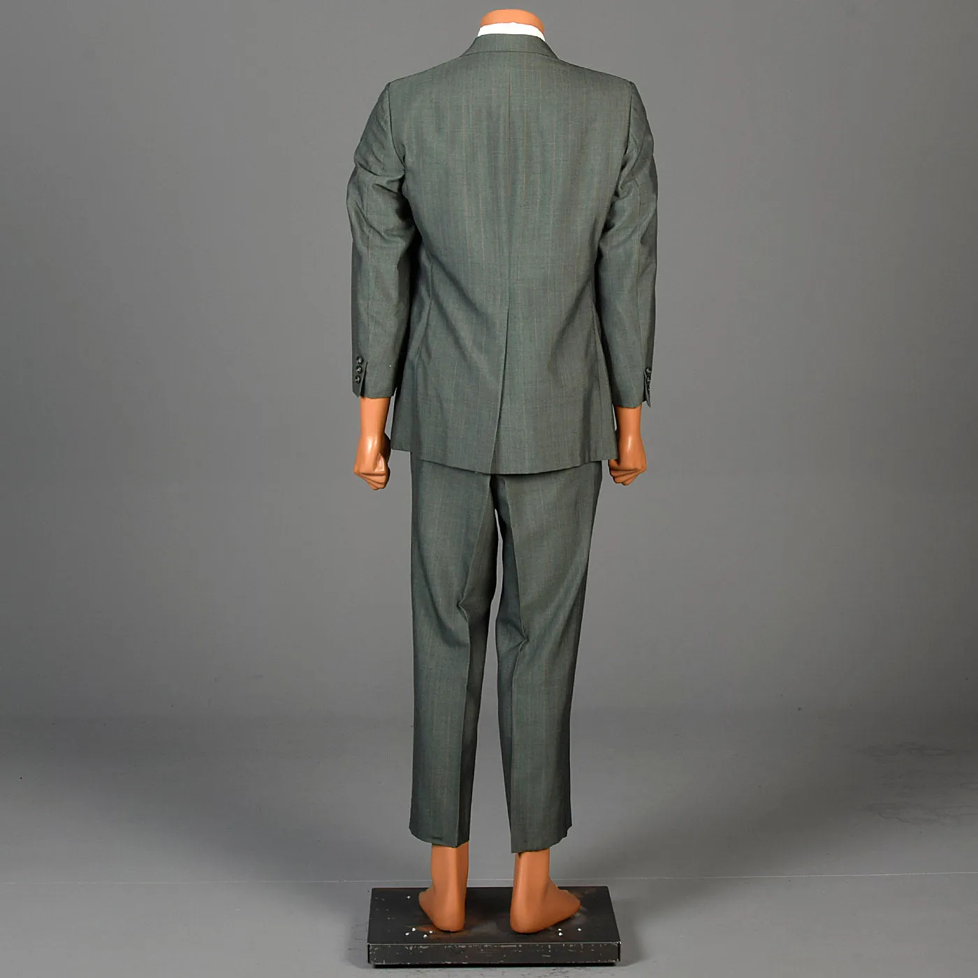 1970s Mens Two Piece Suit in Green Sharkskin