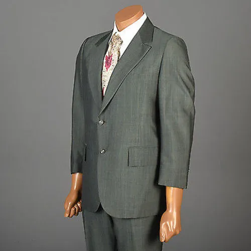 1970s Mens Two Piece Suit in Green Sharkskin