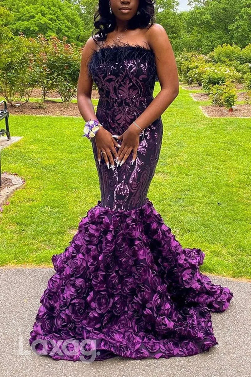 22583 - Strapless Sequins Mermaid Appliques Prom Dresses for Black Girl Slay