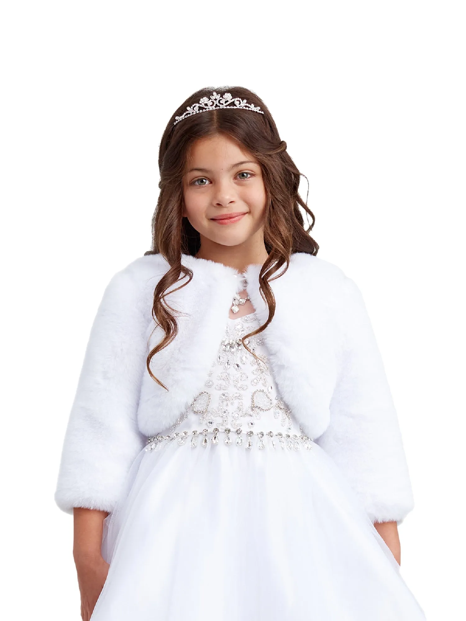 Big Girls White Stylish Faux Fur Bolero Jacket 8-14