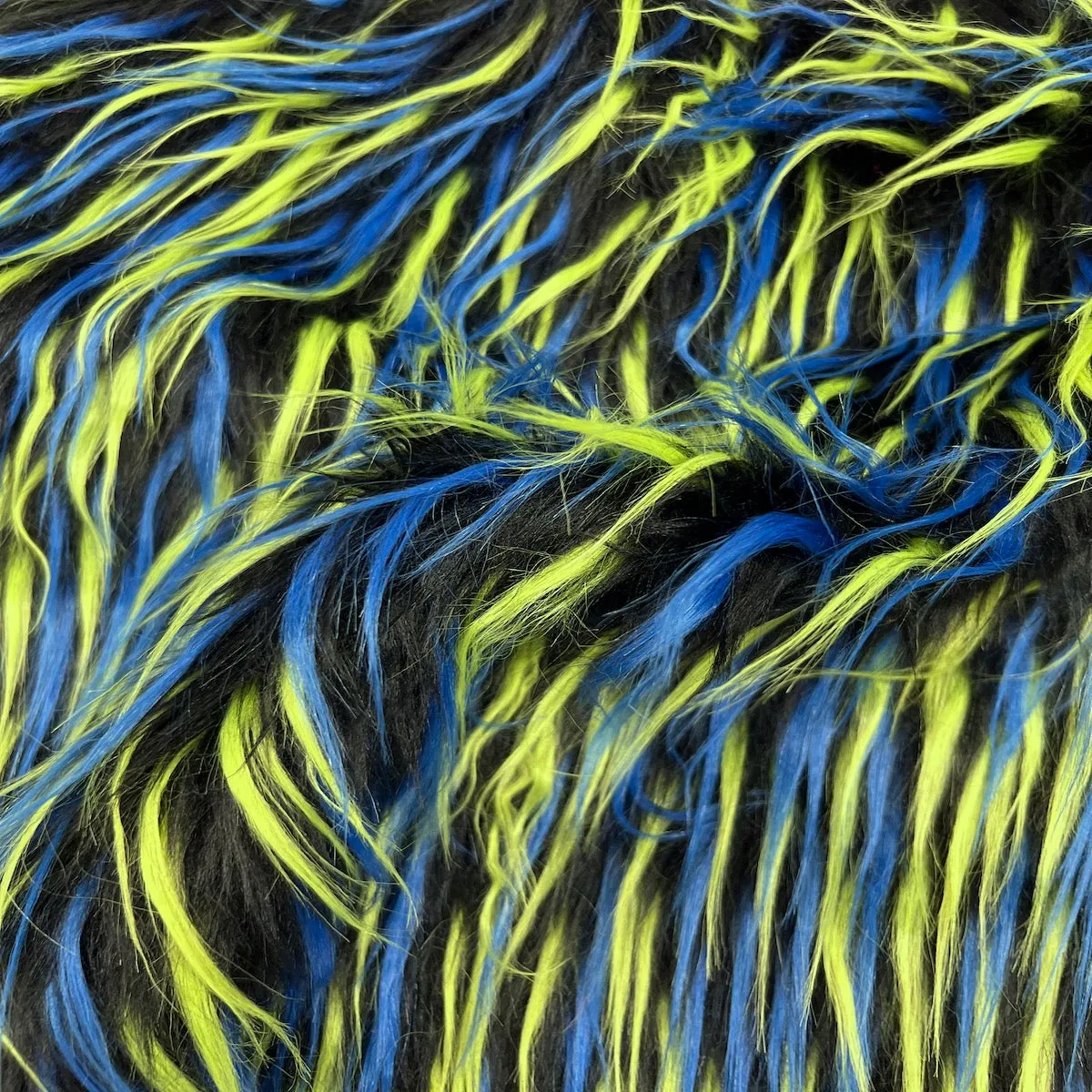 Black Green Blue Three Spike Shaggy Faux Fur Fabric