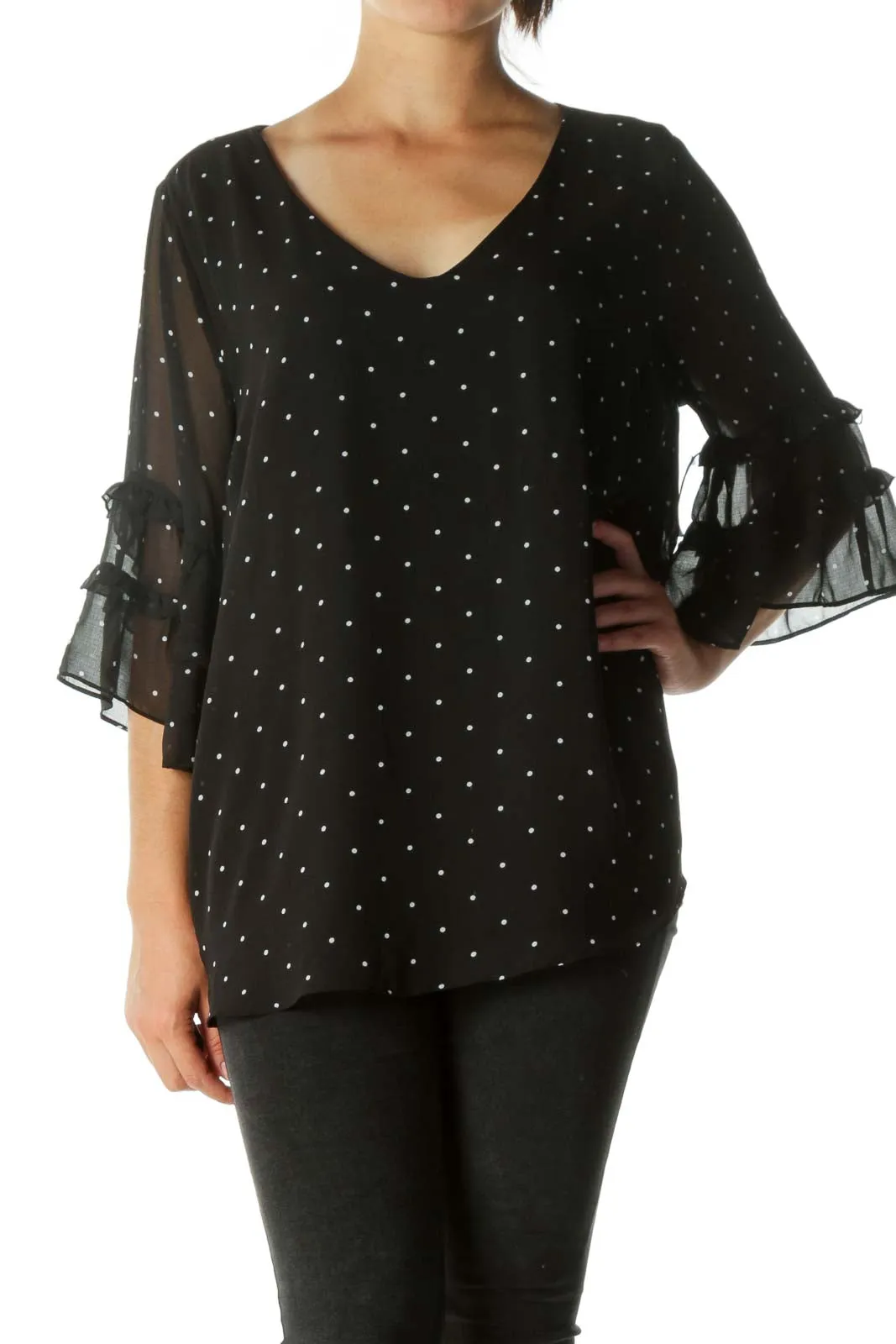 Black Ruffled See-Through Blouse