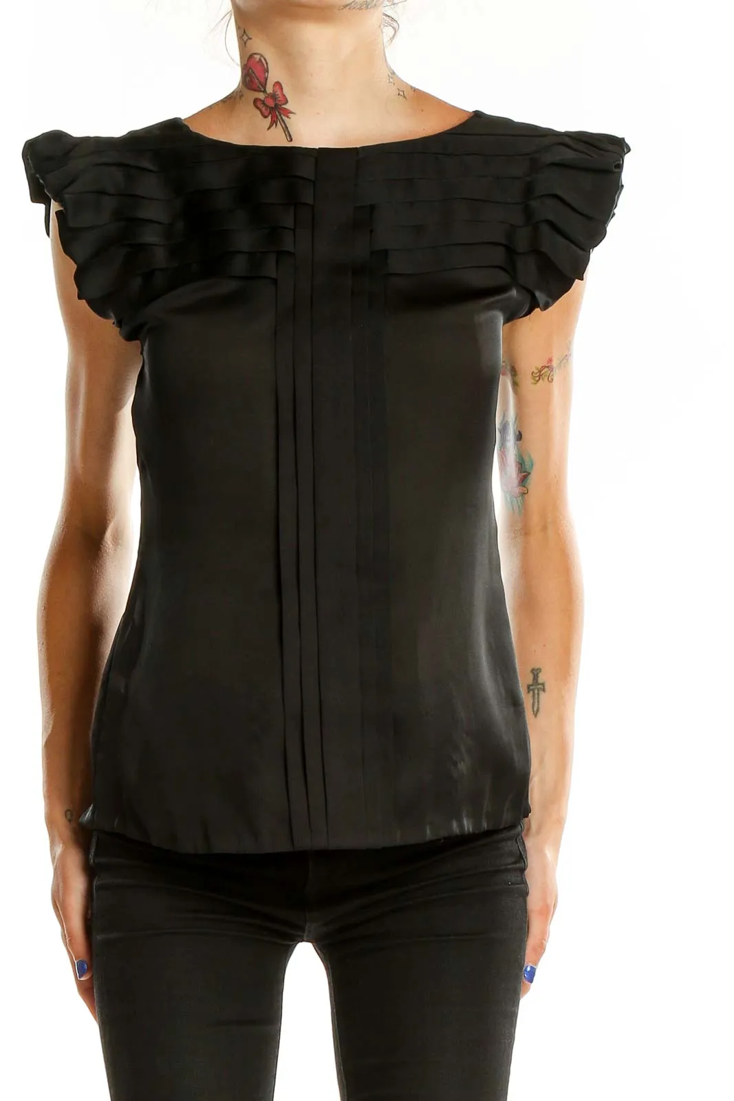 Black Ruffled Sleeveless Blouse