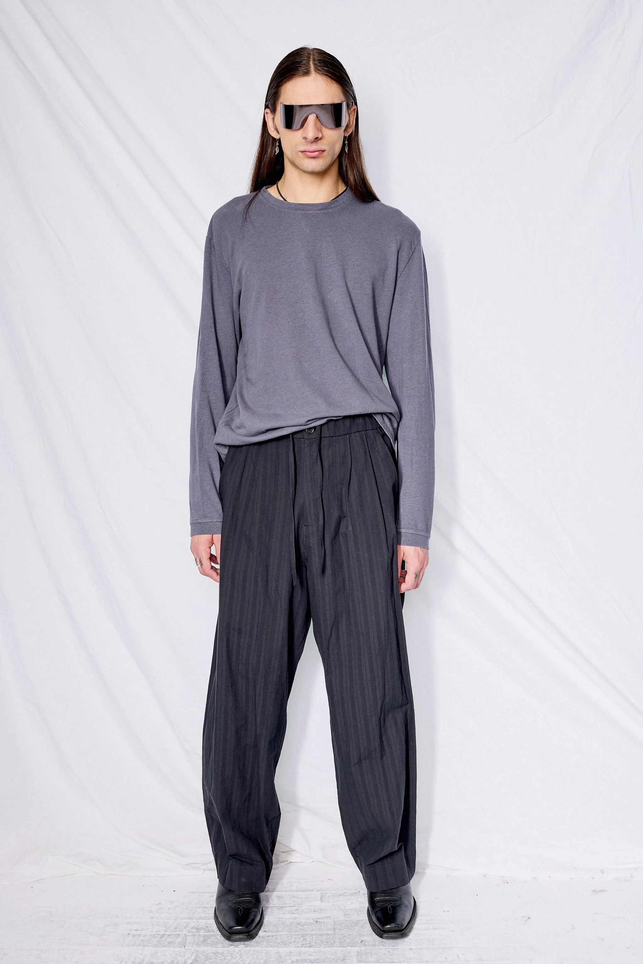 Black Stripe Drawstring Pants