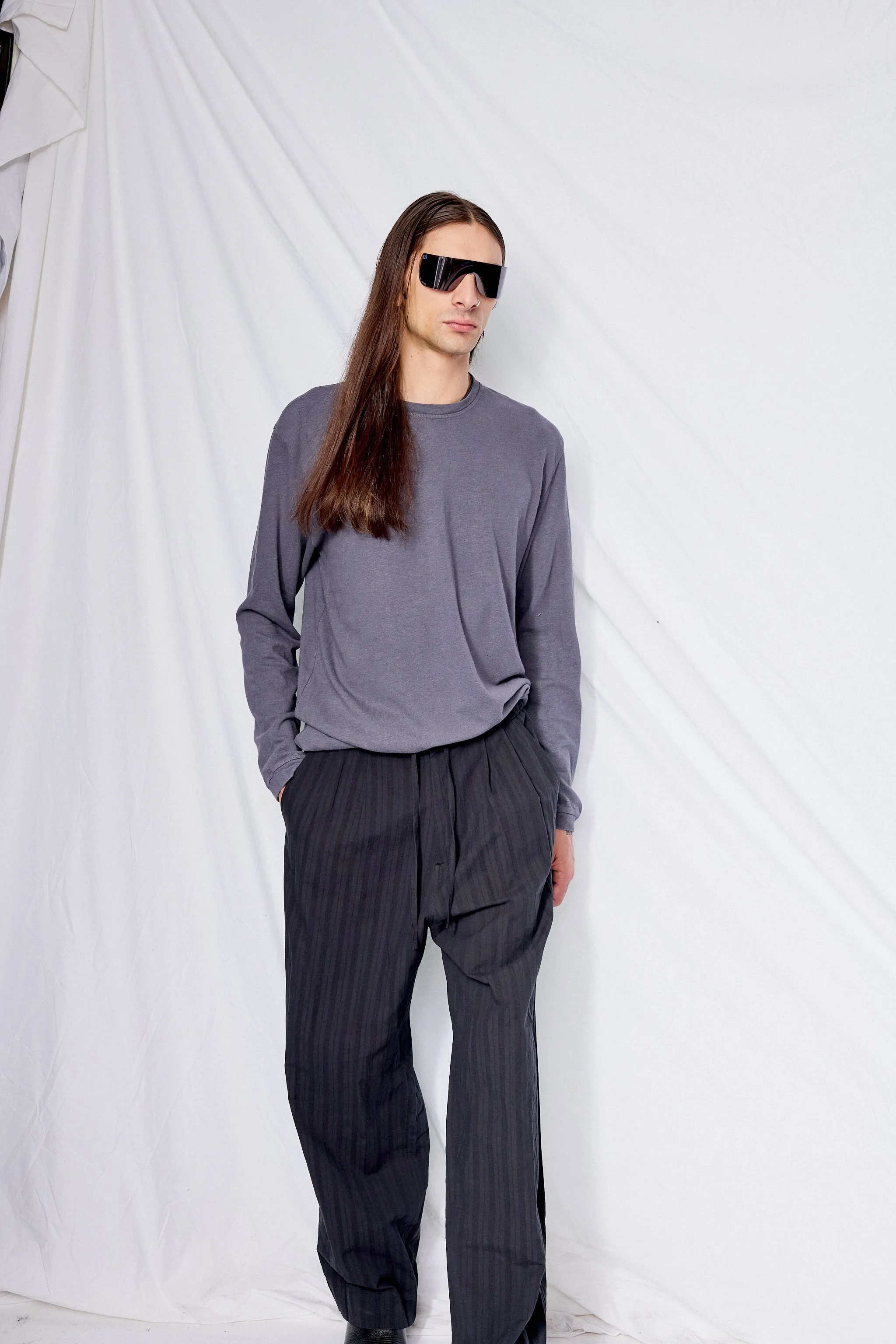 Black Stripe Drawstring Pants