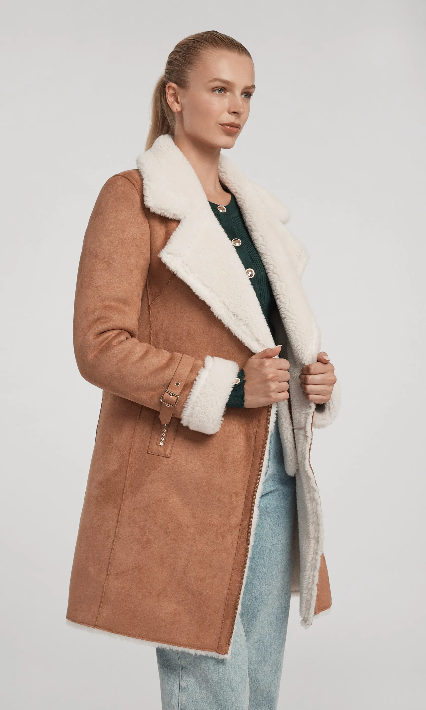 Carla Suede  And Faux Fur Combo Coat