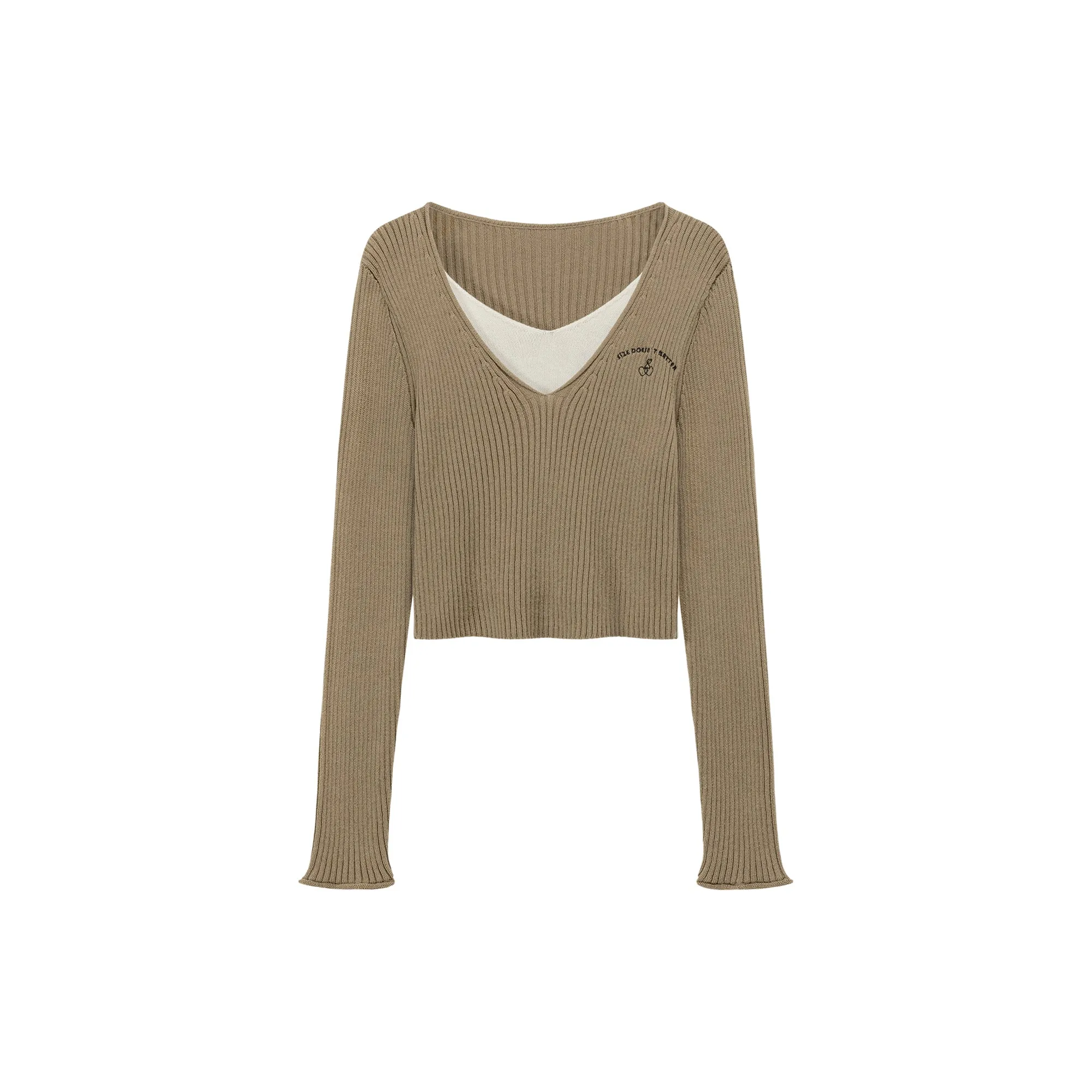 Color V-Neck Layered Knit Sweater