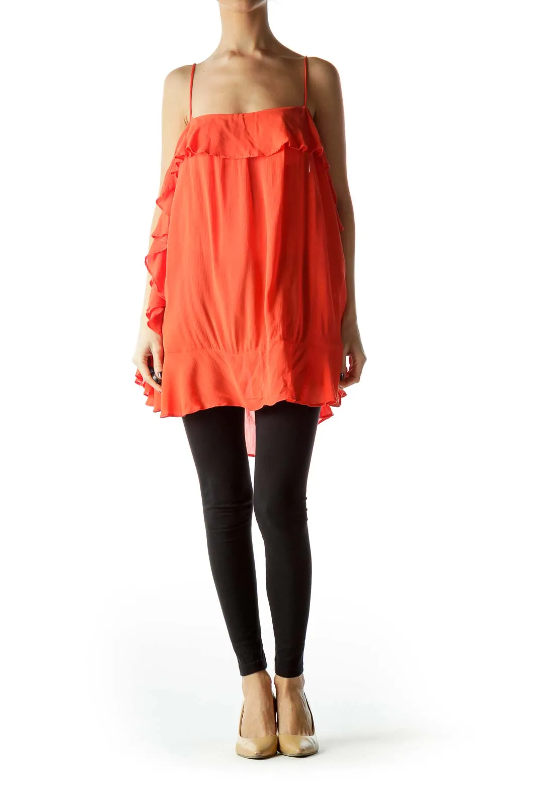 Coral Ruffled Spaghetti Strap Top