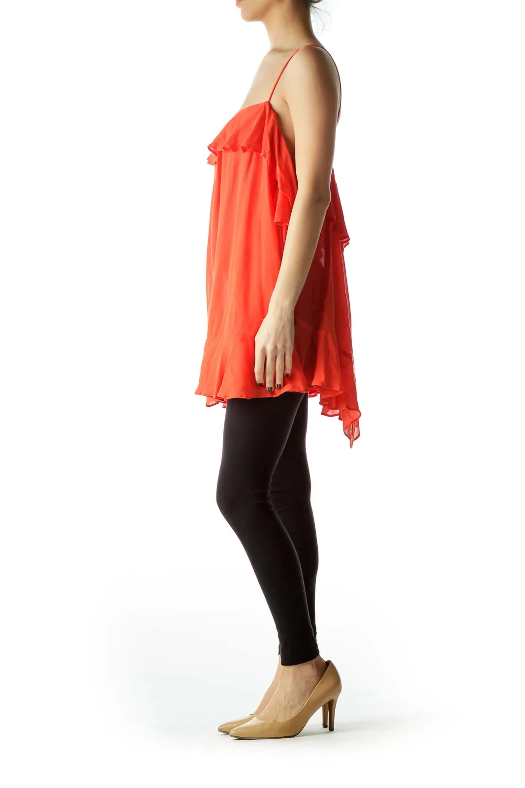 Coral Ruffled Spaghetti Strap Top