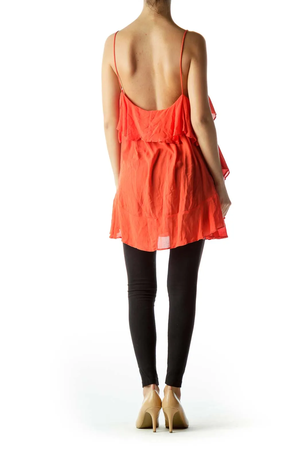 Coral Ruffled Spaghetti Strap Top