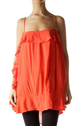 Coral Ruffled Spaghetti Strap Top