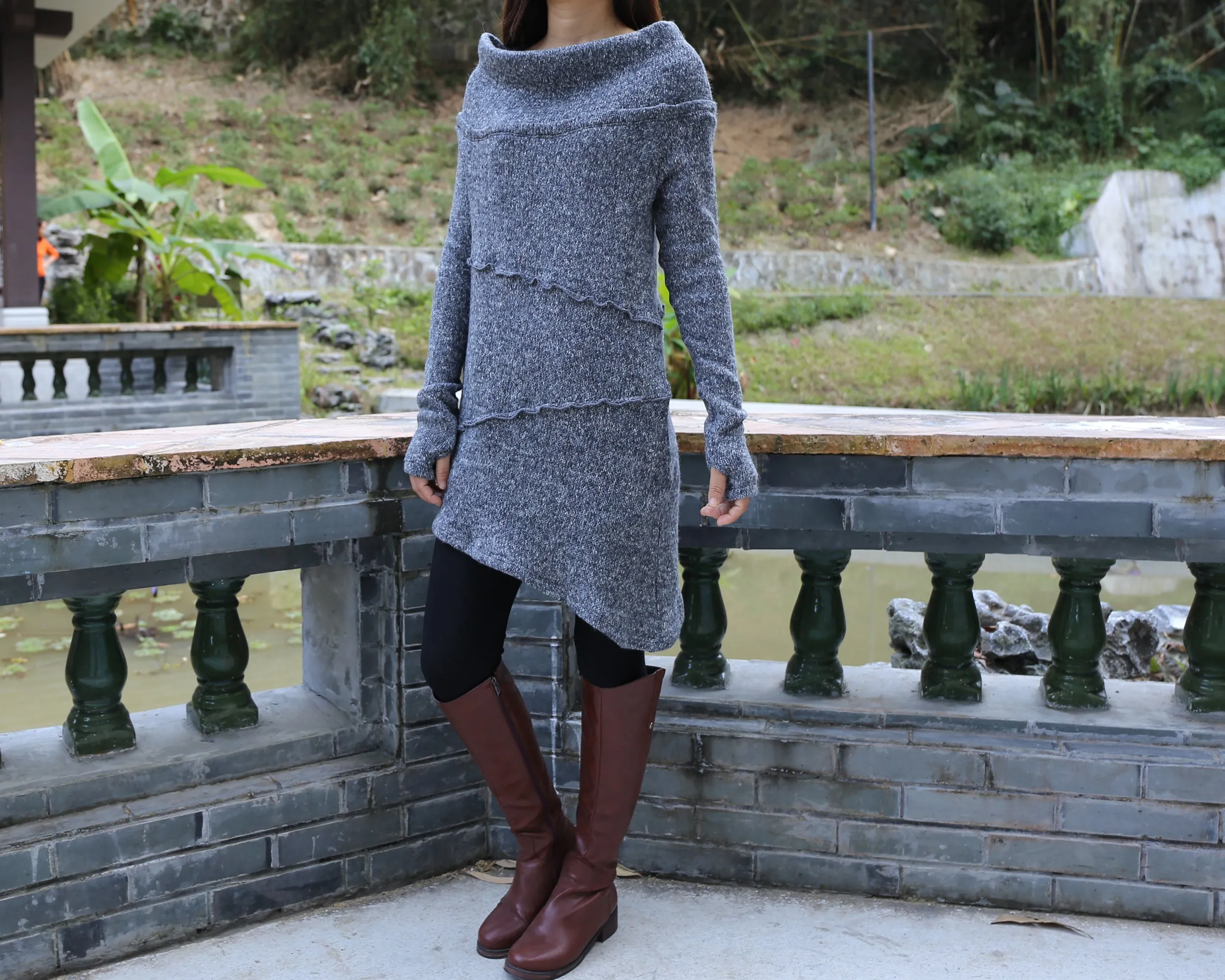 Cowl neck sweater, off shoulder sweaters, tunic dress, Pullover sweater, oversized sweaters with thumb holes, long sweaters (Y1112)