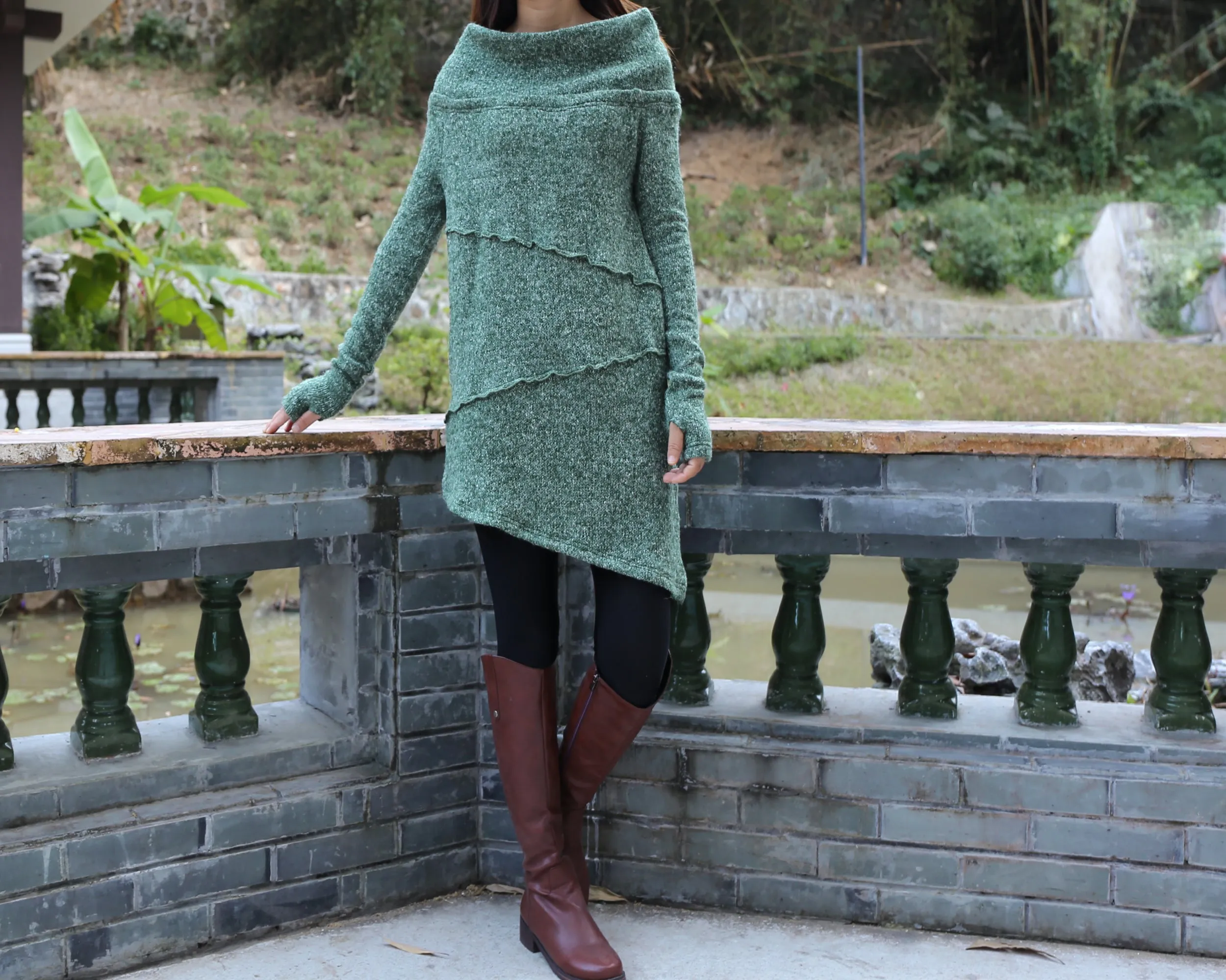 Cowl neck sweater, off shoulder sweaters, tunic dress, Pullover sweater, oversized sweaters with thumb holes, long sweaters (Y1112)