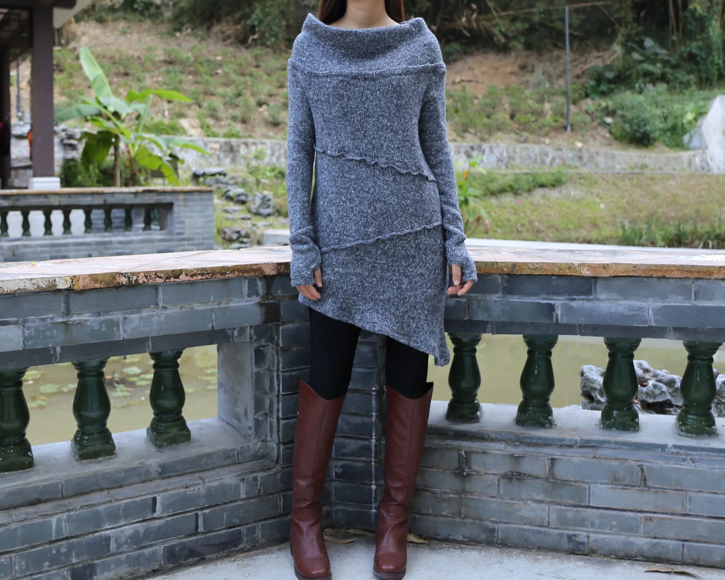 Cowl neck sweater, off shoulder sweaters, tunic dress, Pullover sweater, oversized sweaters with thumb holes, long sweaters (Y1112)