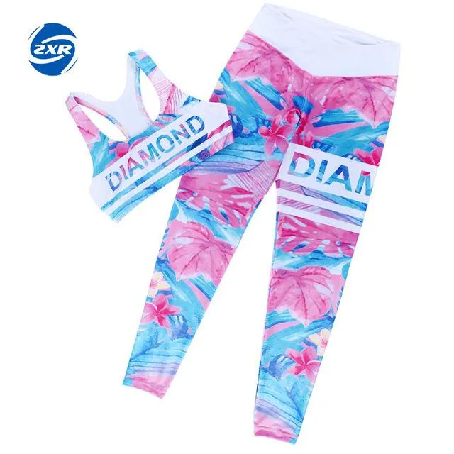 Diamonds Sports Bra & Printed Leggings Yoga Set