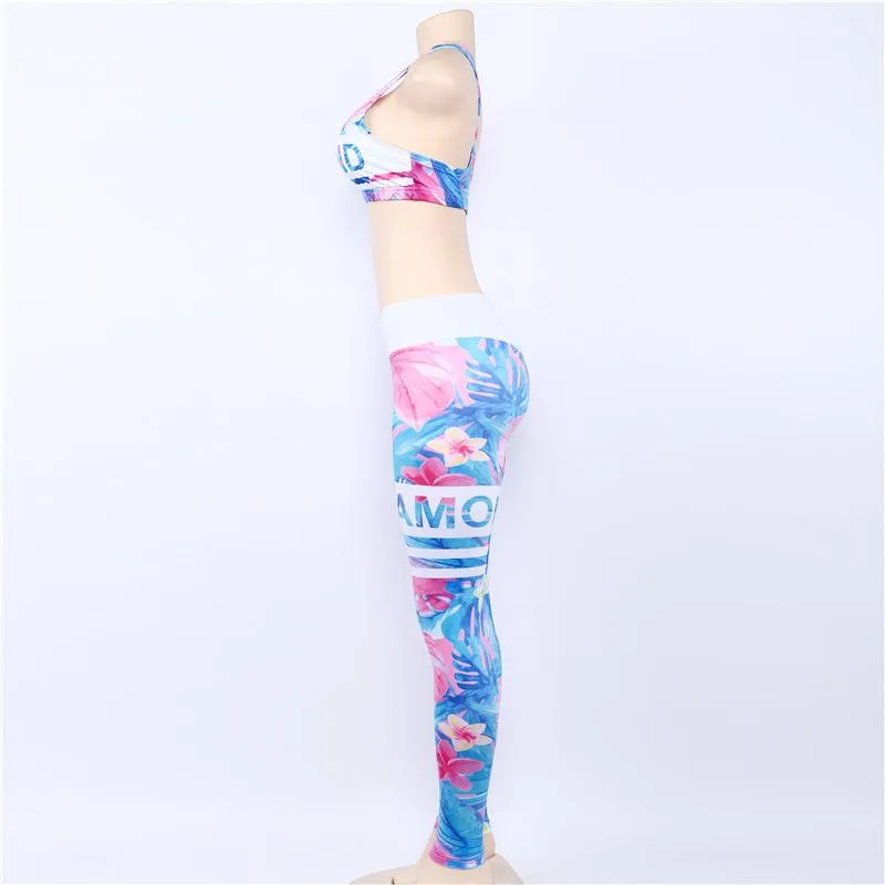 Diamonds Sports Bra & Printed Leggings Yoga Set