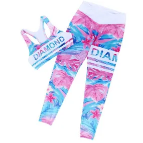 Diamonds Sports Bra & Printed Leggings Yoga Set