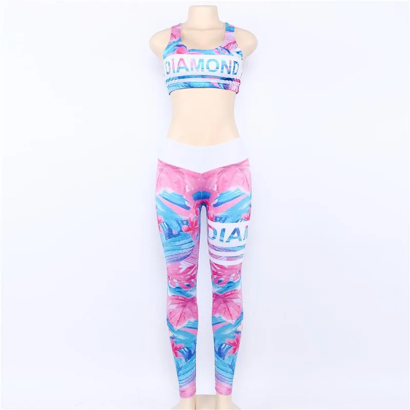 Diamonds Sports Bra & Printed Leggings Yoga Set