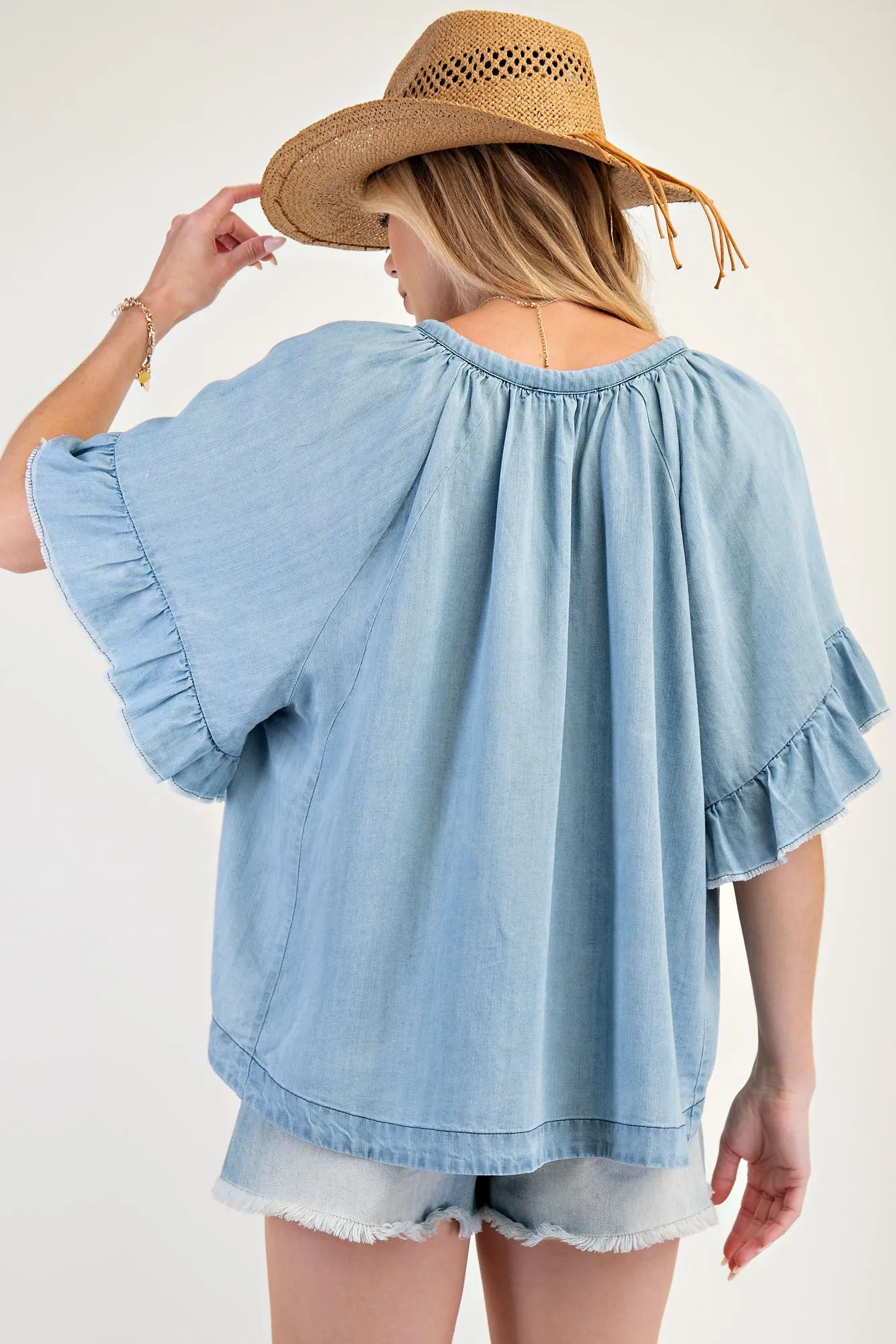 Easel Washed Chambray Woven Top