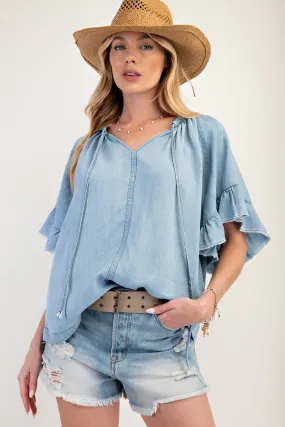 Easel Washed Chambray Woven Top