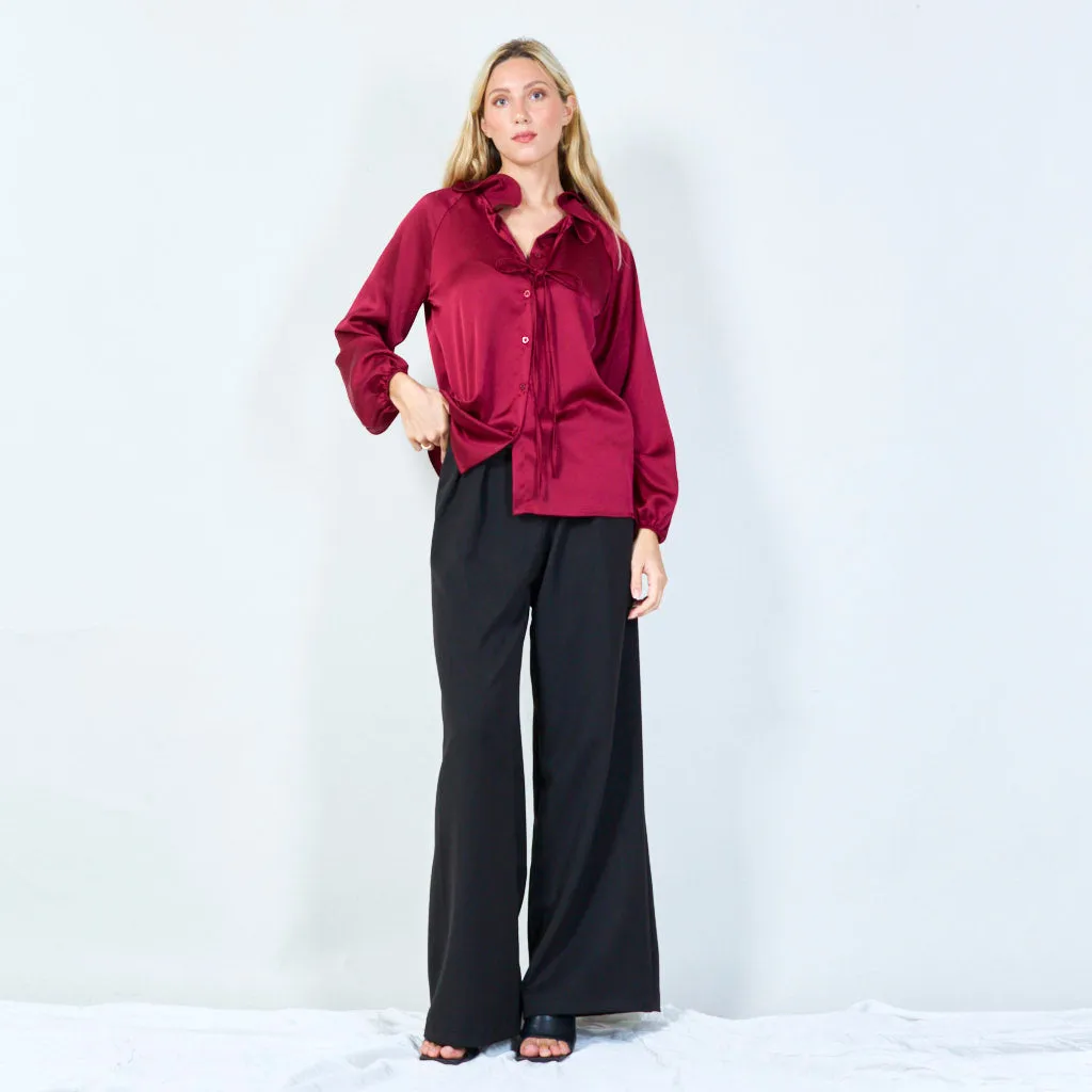 Elegant tie-neck blouse with ruffled collar wholesale