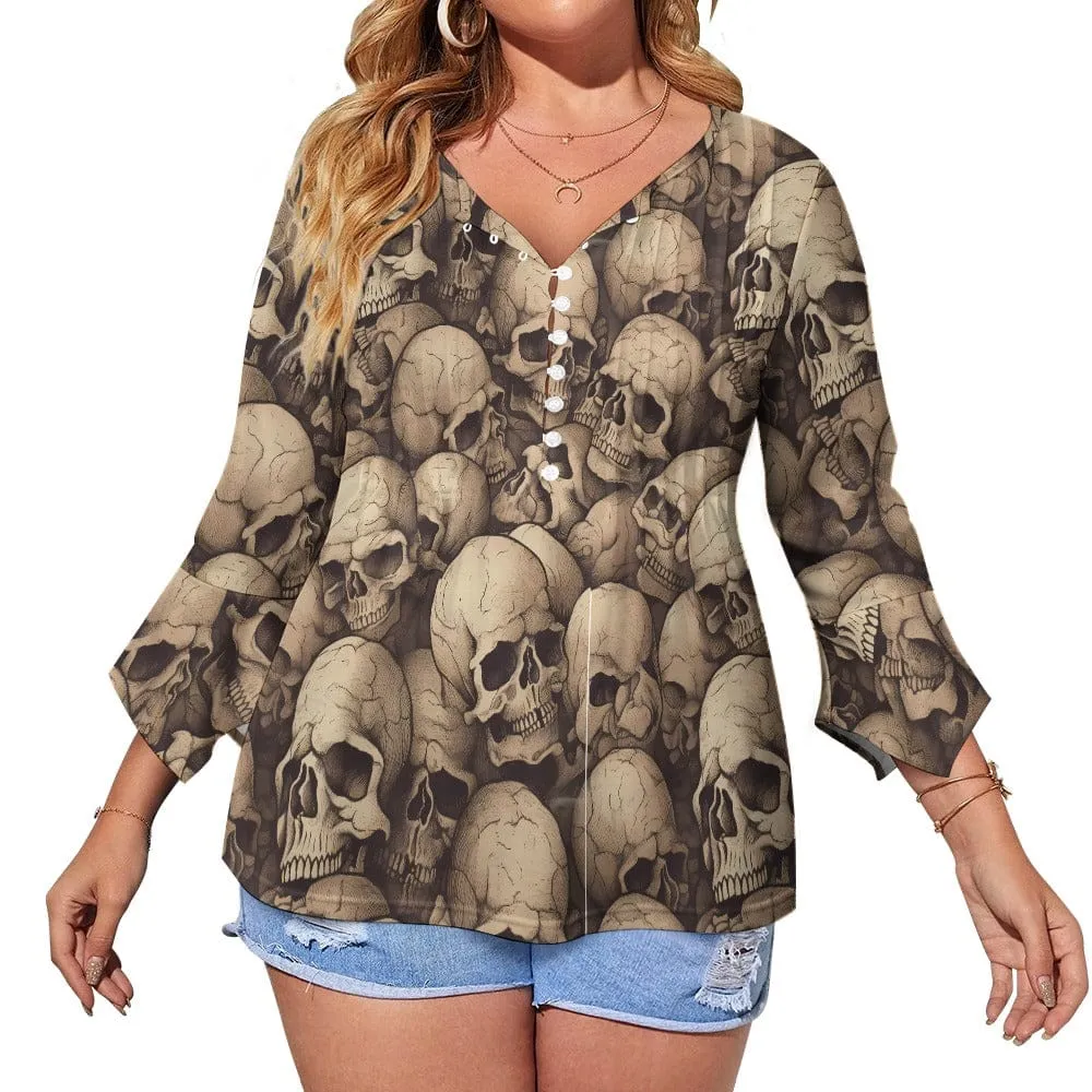 Experience Exquisite Comfort With This Women's Skulls Ruffled Petal Sleeve Blouse