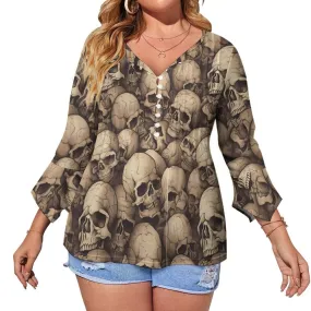 Experience Exquisite Comfort With This Women's Skulls Ruffled Petal Sleeve Blouse