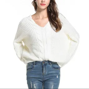 Fashion Loose Twist V- neck Sweaters