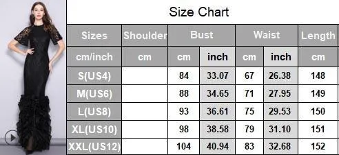 FashionSierra - Women's Runway Designer Dresses O Neck Short Sleeves Embroidery Lace Prom Ruffles Mermaid Black Long Party Dresses