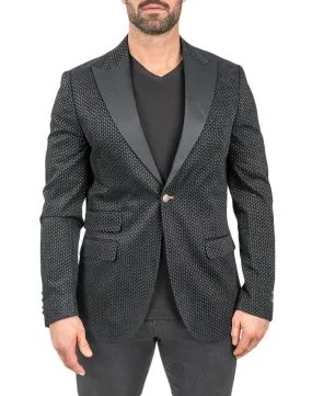 Flocked Small Houndstooth Blazer - Black