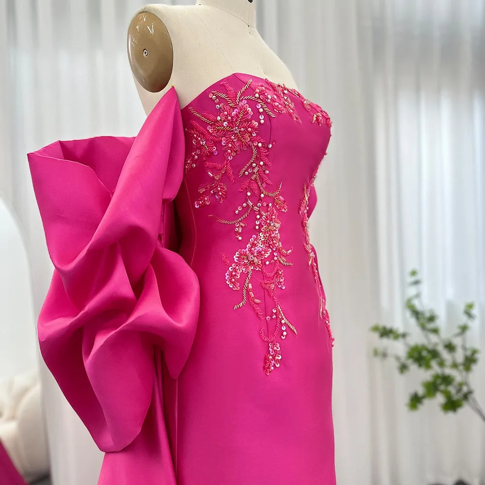 Fuchsia Mermaid Evening Dress with Cape Shawl SS296