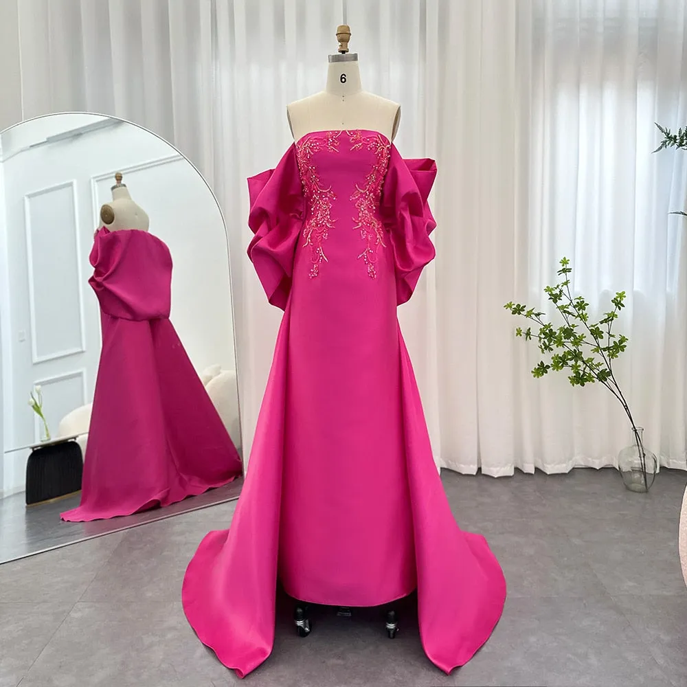 Fuchsia Mermaid Evening Dress with Cape Shawl SS296