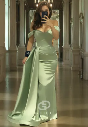 G2836 - Chic & Modern Off-Shoulder Satin Ruched Long Prom Evening Dress