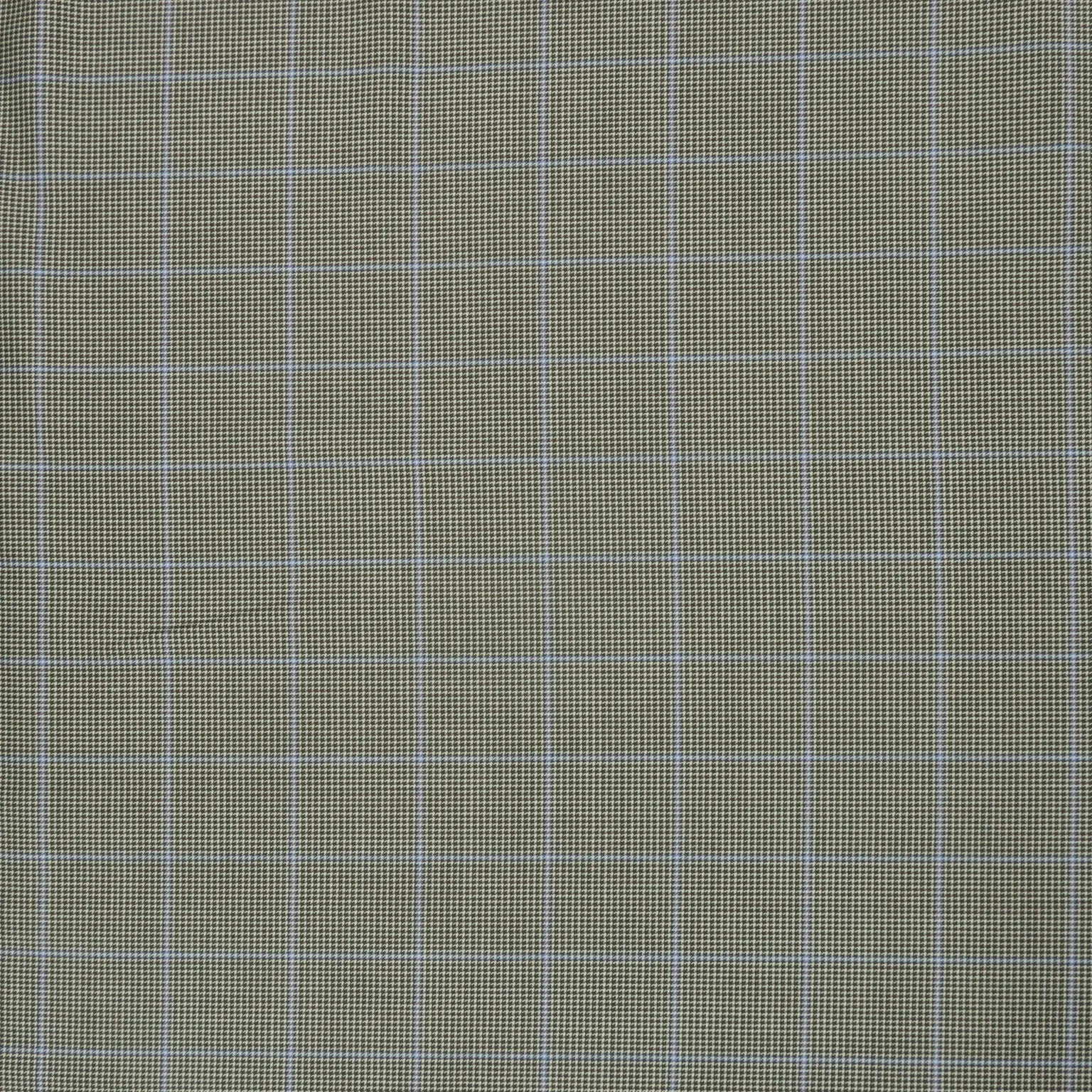 Grey and Blue Windowpane Houndstooth Wool Suiting Fabric