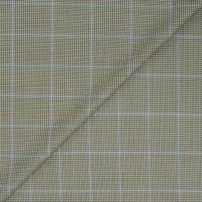 Grey and Blue Windowpane Houndstooth Wool Suiting Fabric