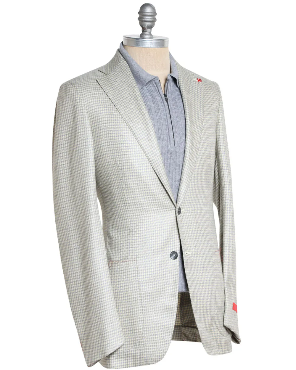 Grey and Yellow Silk Blend Houndstooth Sportcoat