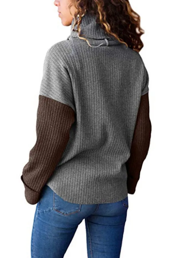 High Neck Patchwork Sweaters