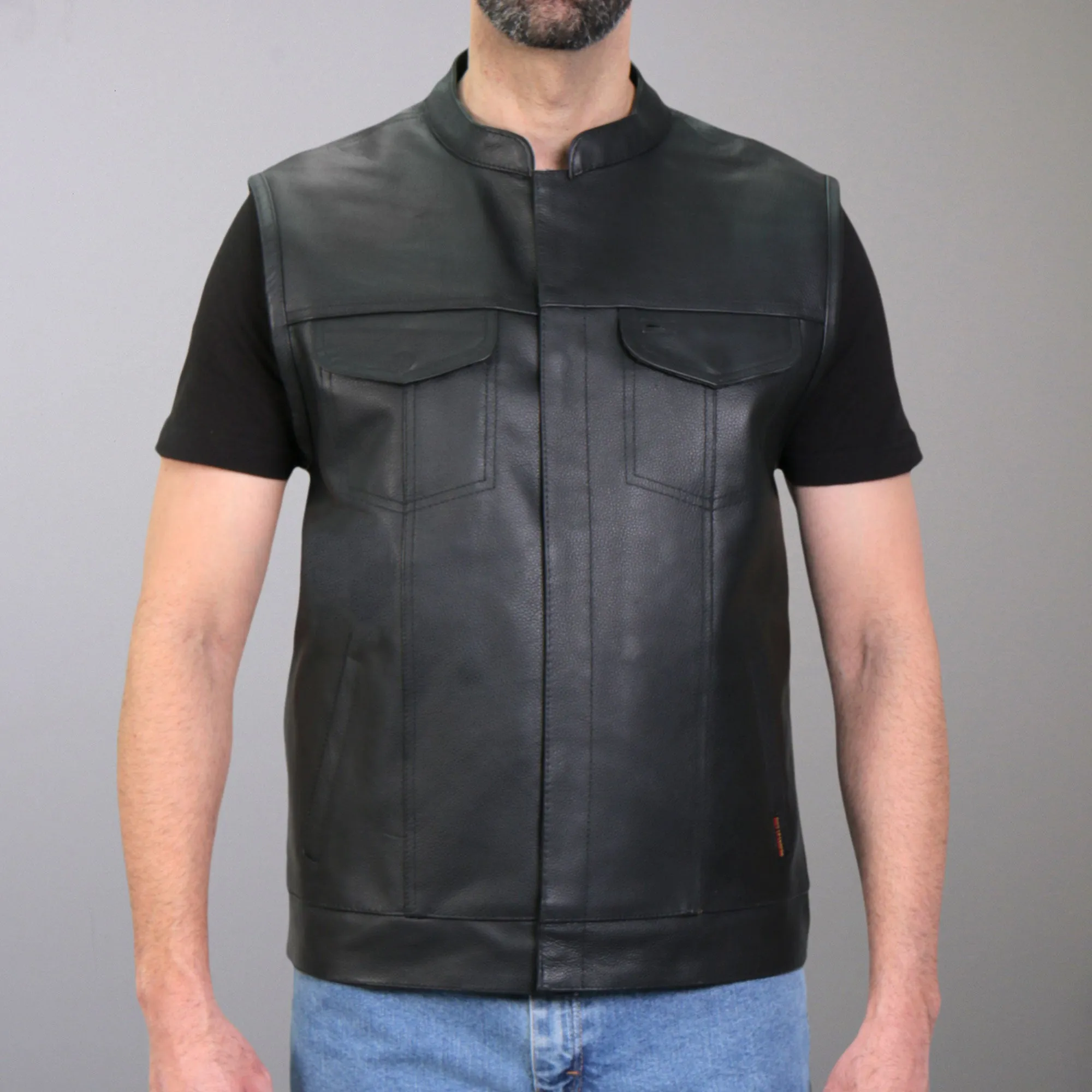 Hot Leathers VSM2002 Men's Black 'Back Off Finger' Conceal and Carry Leather Vest