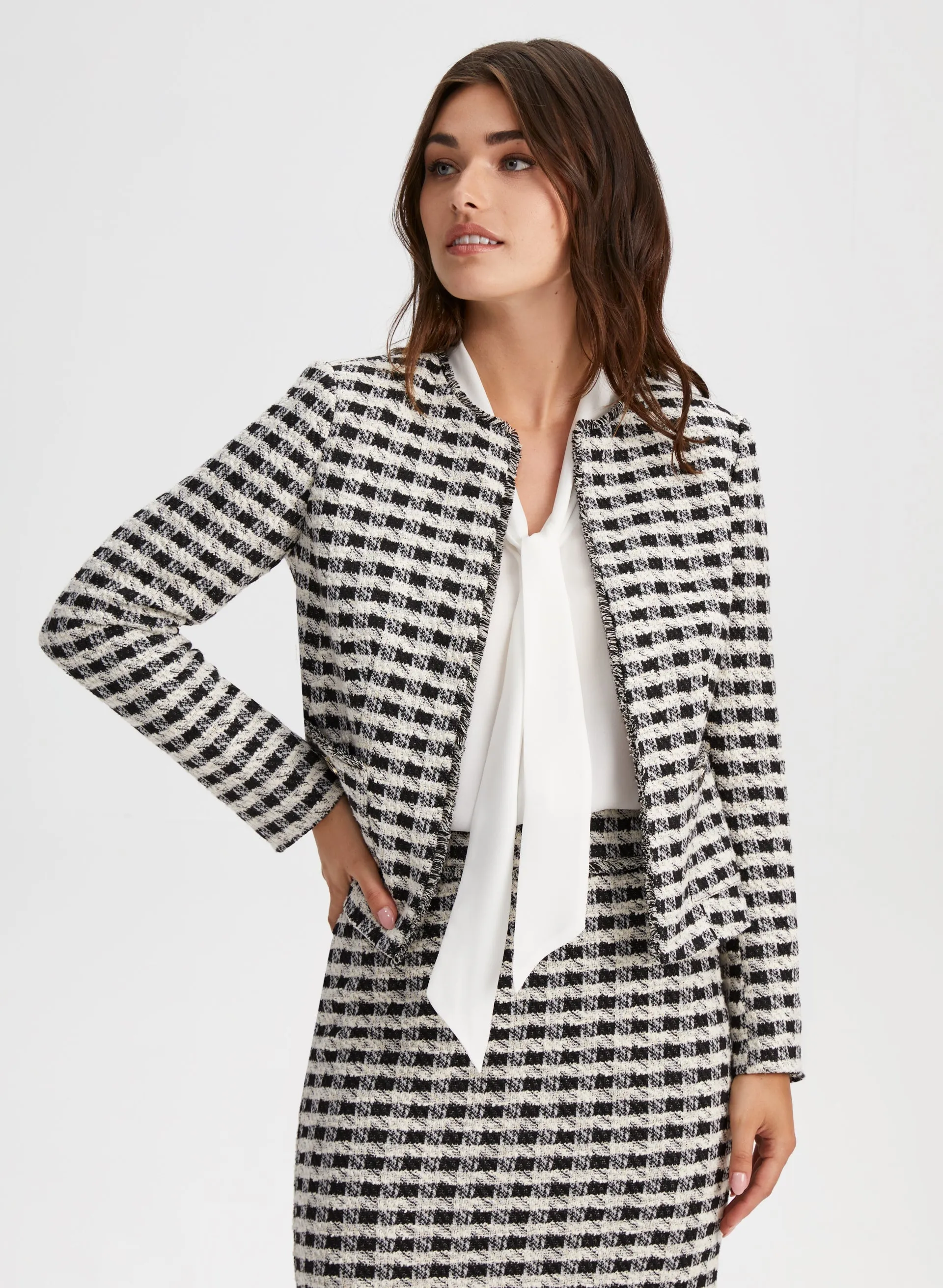 Houndstooth Motif Short Jacket