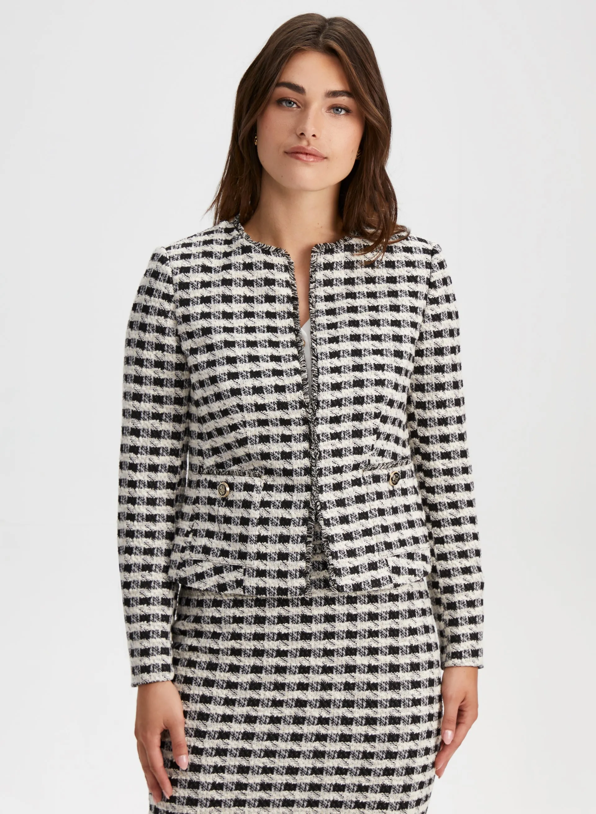 Houndstooth Motif Short Jacket