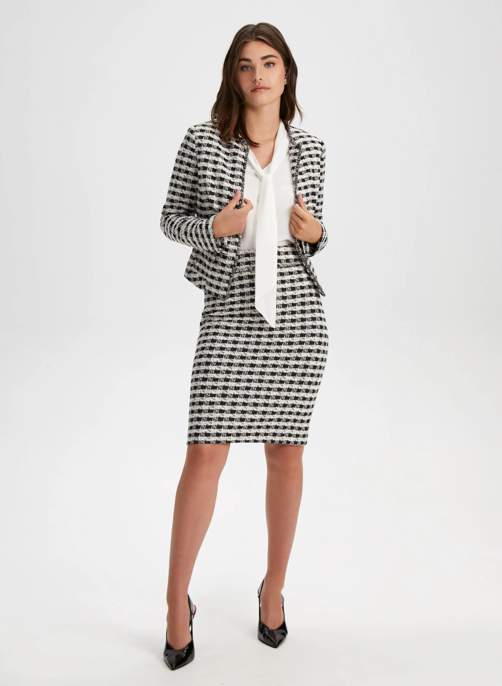 Houndstooth Motif Short Jacket