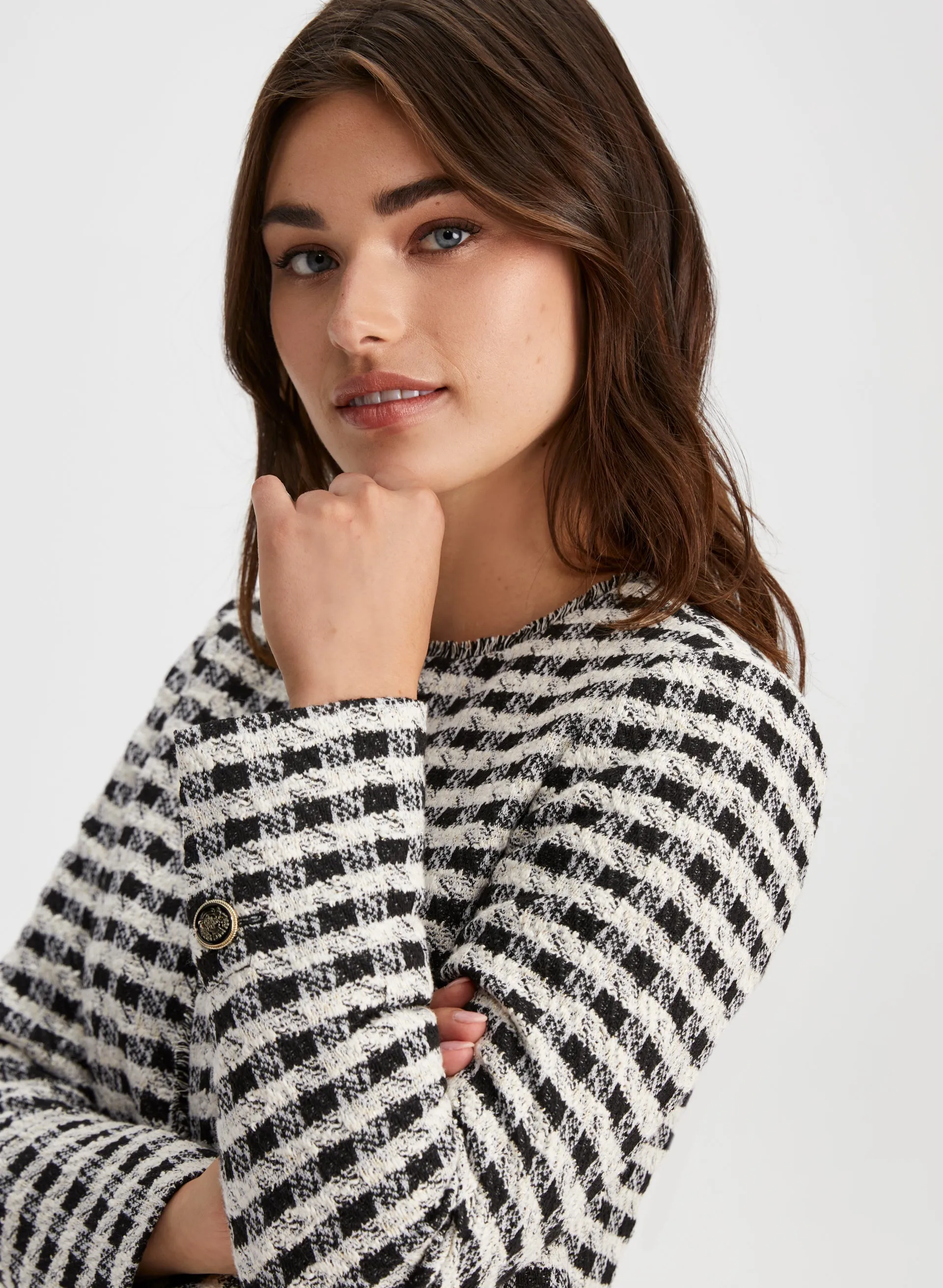 Houndstooth Motif Short Jacket