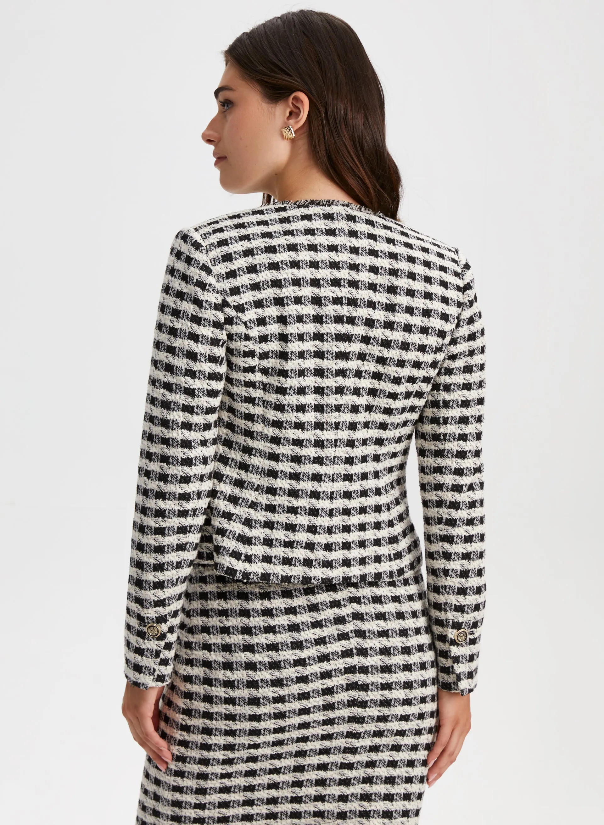 Houndstooth Motif Short Jacket