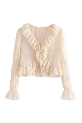 'Ivy' V-Neck Ruffled Short Blouse