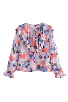 'Katherine' Floral Ruffled Blouse Top