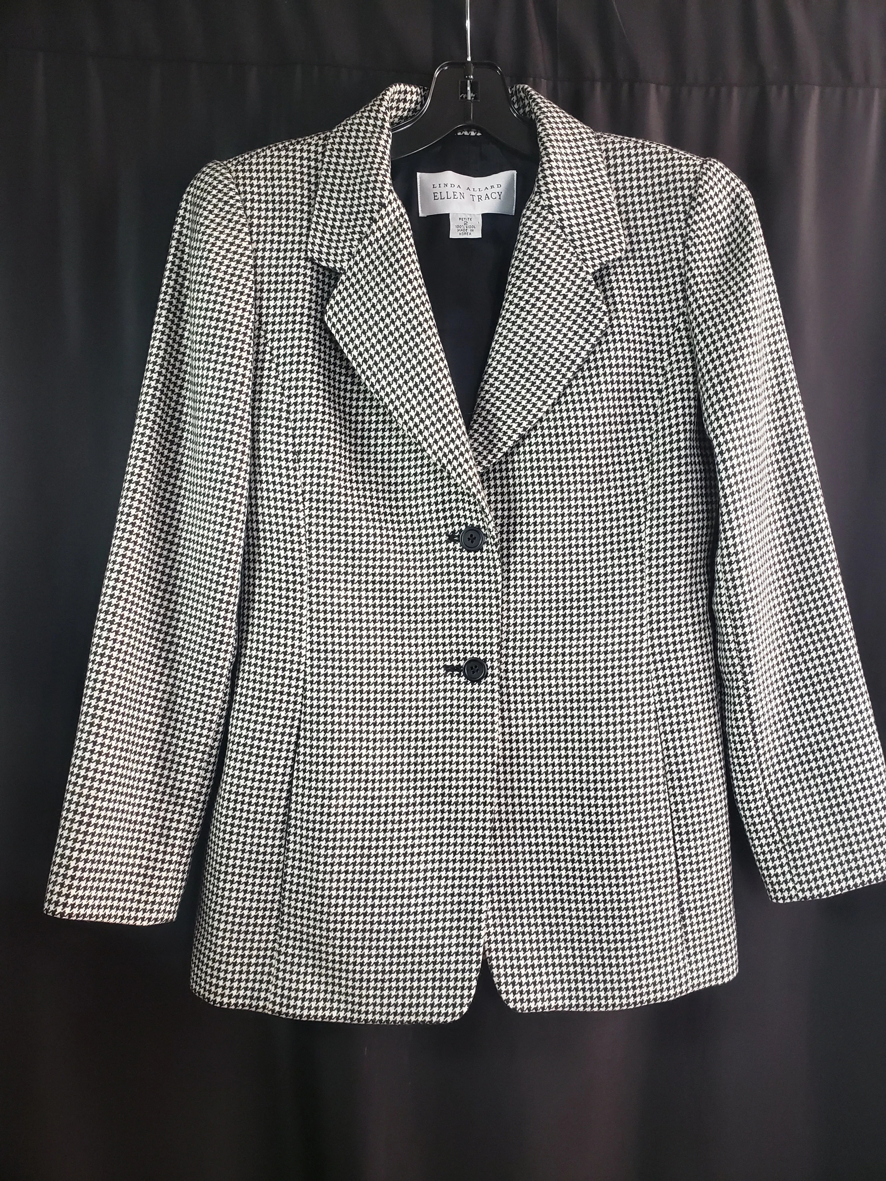 Linda Allard Ellen Tracy Houndstooth Wool Vintage Blazer size 2