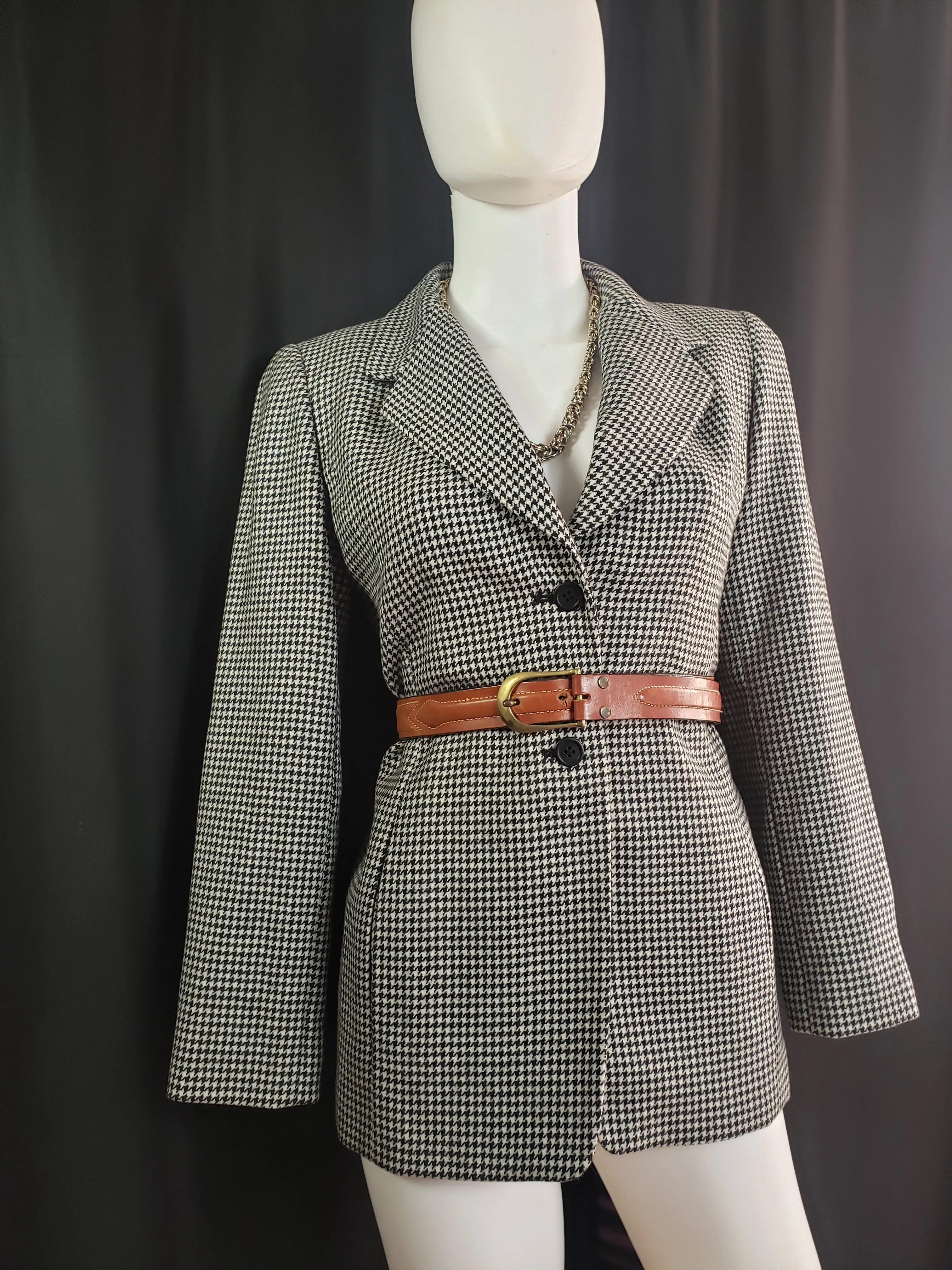 Linda Allard Ellen Tracy Houndstooth Wool Vintage Blazer size 2