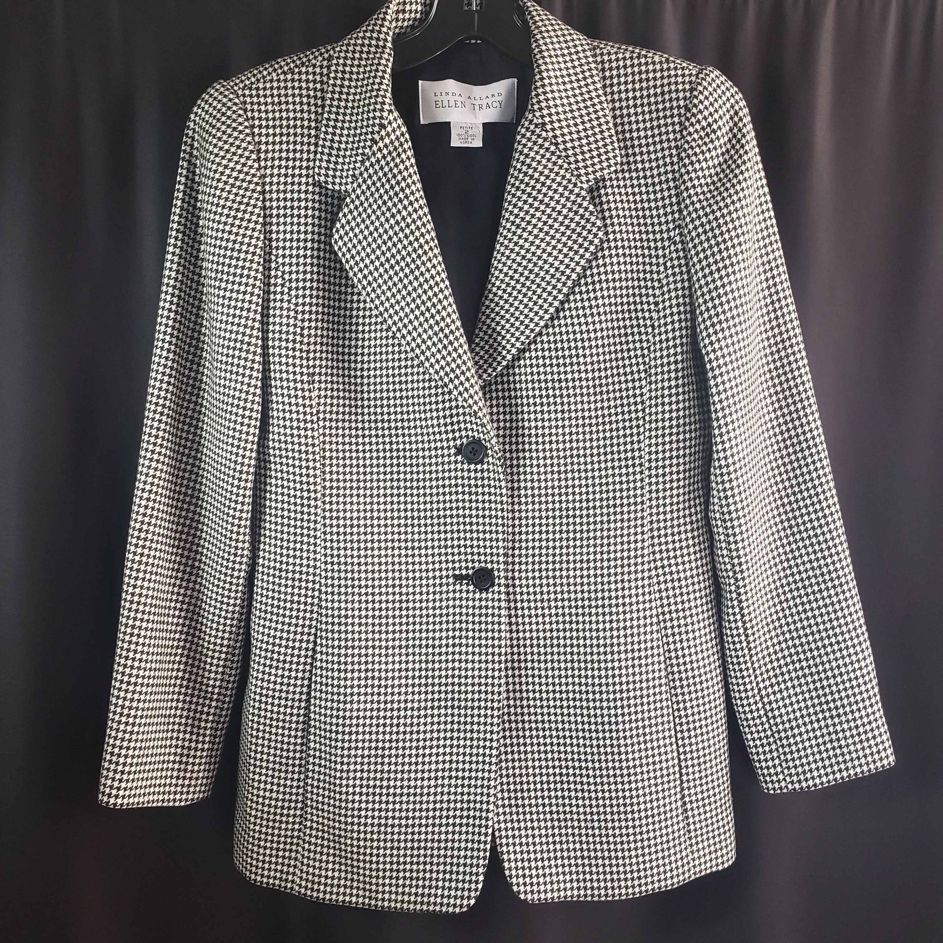 Linda Allard Ellen Tracy Houndstooth Wool Vintage Blazer size 2